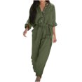 thumbnail image 1 of Pants For Women Women's Spring And Autumn V-Neck Solid Color Long Sleeve Pocket Belt Button Cargo Jumpsuit, 1 of 9