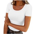 thumbnail image 1 of AherBiu Womens Tops Summer Ribbed Knitted Stretchy Slim Tight Tops Solid Color Short Sleeve Tshirts, 1 of 4
