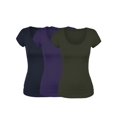 thumbnail image 1 of Emmalise T-Shirt à Manches Courtes pour Femmes Col Rond Ensemble de Valeur (3Pk, Marine, Olive, Violet, Petit), 1 of 4