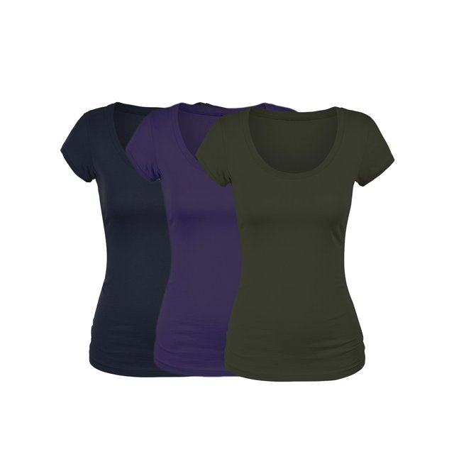Emmalise T-Shirt à Manches Courtes pour Femmes Col Rond Ensemble de Valeur (3Pk, Marine, Olive, Violet, Petit)