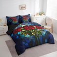 thumbnail image 2 of Red Roses 7 Pieces Bedding Set King,Nature Garden Blooming Flowers Romantic Bed in a Bag for Adults,Artistic Stained Glass Style Patchwork Comforter Set with Sheets,Pillow Covers, 2 of 5
