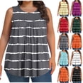 thumbnail image 1 of Frostluinai Débardeurs Rayés pour Femmes Grande Taille Sans Manches Coupe Ample Débardeurs Col Rond Débardeurs Plissés Débardeurs Décontractés à Blocs de Couleur, 1 of 6