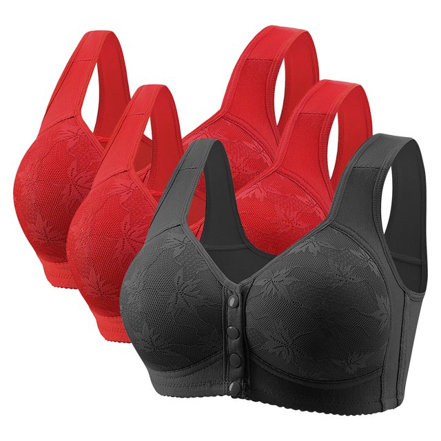 Posijego 3 Pack Bra for Women Front Closure Push up Everyday Bras Full Coverage Support Wireless Bras