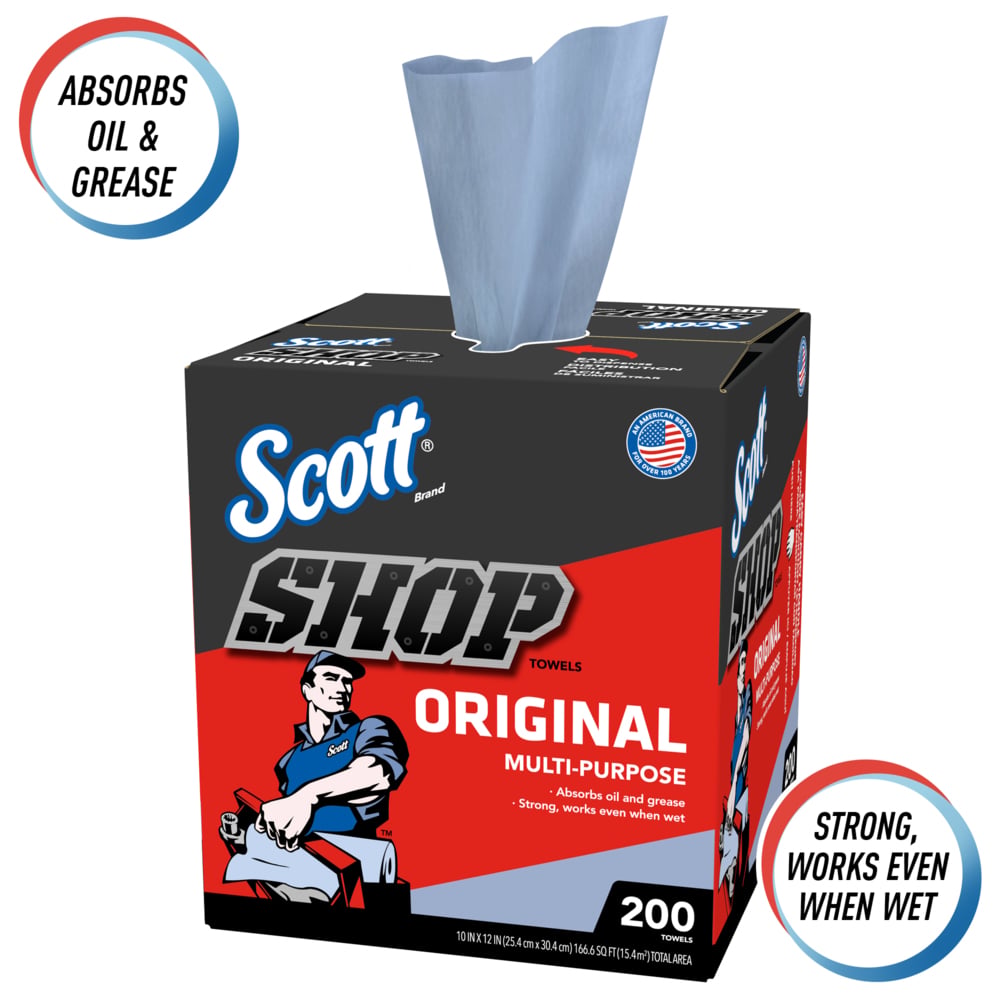 thumbnail image 4 of Kimbery Clark Scott Paper Shop Towel 75190 Scott; Cloth; Blue; 9 Inch Width X 12 Inch Length; Single Center-Pull Box Of 200, 4 of 5