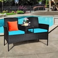 thumbnail image 4 of Costway Patio Rattan Conversation Set Seat Sofa Cushioned Loveseat Chairs Turquoise, 4 of 9