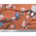 thumbnail image 2 of Soimoi Orange Poly Georgette Fabric Peach Floral & American Robin Bird Print Sewing Fabric BTY 42 Inch Wide, 2 of 3