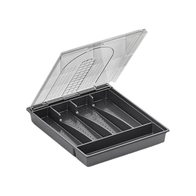 Flatware Storage Container Cutlery Tray, Organizer with Lid,Removable Tray for Flatware Organizer, Covered Utensil Tray for Kitchen Drawer and Countertop W5C1
