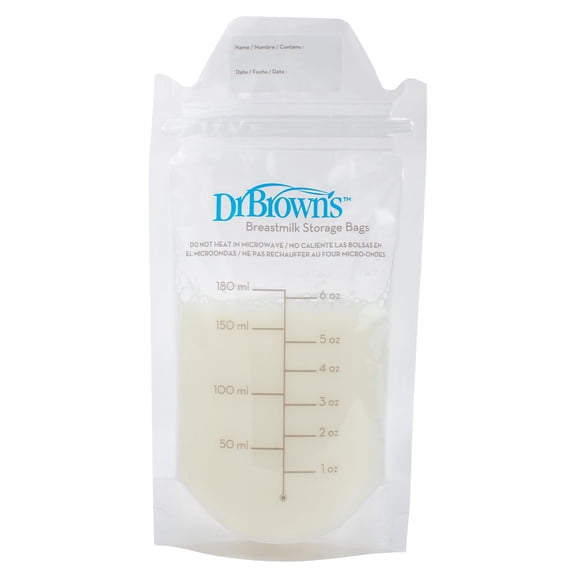 Dr. Brown's Sacs de Conservation de Lait Maternel, Sacs Jetables et Durables pour Congeler / Réchauffer le Lait Maternel, 100x180mL Sacs, Sans BPA