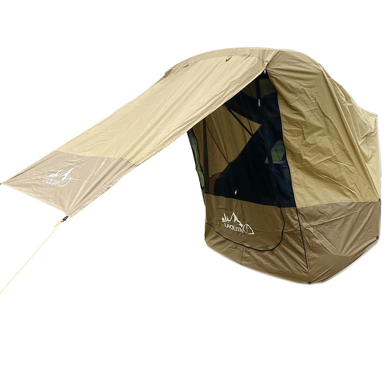 LADUTA Car Trunk Tent Sunshade Rainproof Tailgate Shade Awning Tent for Car Self-Driving Tour Barbecue Outdoor Camping Brown,1 x tent 4 x Wind rope 2 x ground nail,Brown