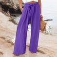 thumbnail image 2 of Yuyuzo Womens Pants Solid Color Elastic Waist Drawstring Casual Wide Leg Pants Ladies Loose Lounge Pants For Workout, 2 of 7