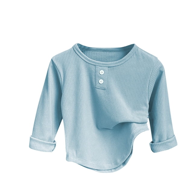 LOVZFMLL Hauts pour Petites Filles, Blouse de Pyjama Unie Décontractée de Tous les Jours à Boutons devant, Col Rond, Manches Longues, Vêtements d'Automne 4-5 Ans Vêtements pour Filles
