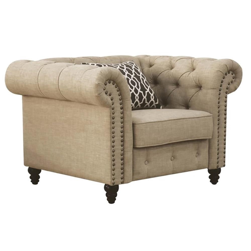 ACME Aurelia Chaise Capitonnée à Garniture de Clous avec 1 Coussin en Lin Beige