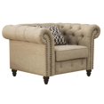 thumbnail image 1 of ACME Aurelia Chaise Capitonnée à Garniture de Clous avec 1 Coussin en Lin Beige, 1 of 4