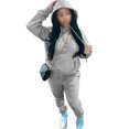 thumbnail image 1 of MAWCLOS Ladies Two Piece Outfit Drawstring Tracksuit Sets Long Sleeve Jogger Set Straight Leg Sports Hooded Neck Sweatsuits Gray 4XL, 1 of 3