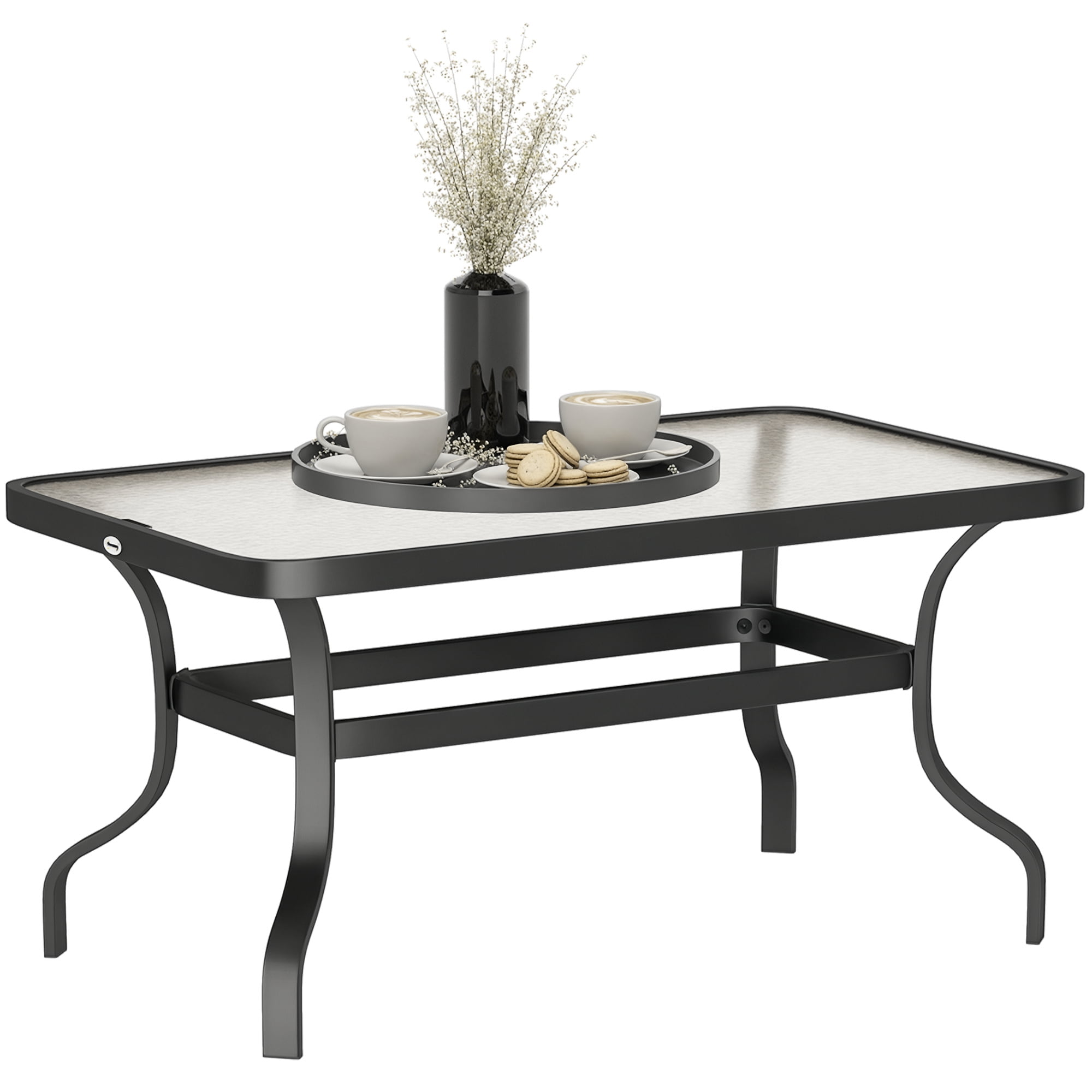 Outsunny 37" Outdoor Patio Coffee Table with Tempered Glass Top, Black