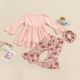 thumbnail image 3 of MesaSe Toddler Baby Girls Spring Princess Flare Pants Set O-Neck Ruffles Tops + Bell Bottom Pants Headband, 3 of 6