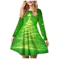 thumbnail image 1 of Splozh Robe Fille Manches Longues Noël Robe de Fille Imprimé de Noël Bal Fête Fête de Noël Robes de Fille Vert, 17-18 Ans, 1 of 5
