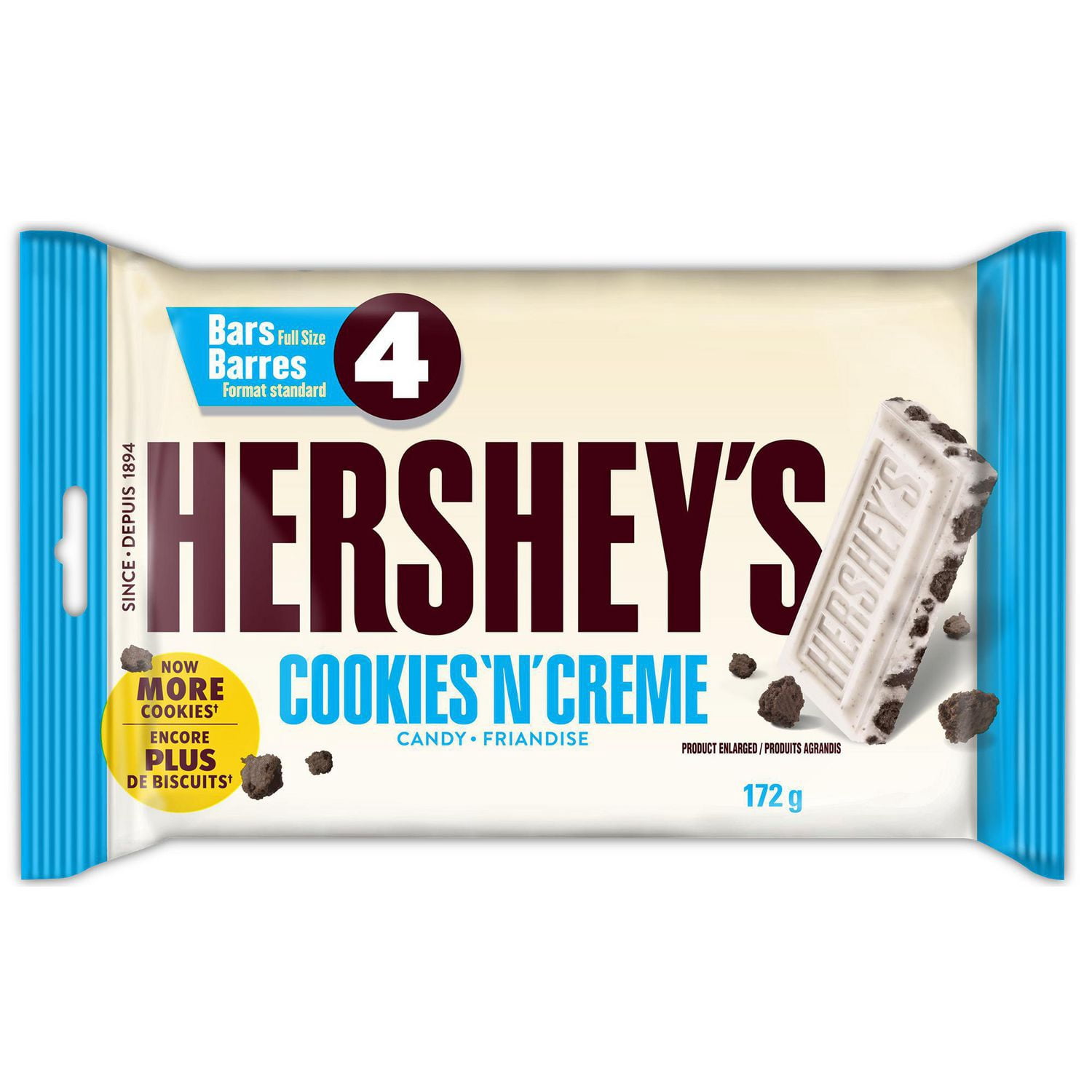 HERSHEY'S COOKIES 'N' CRÈME Full Size Candy Bars, Pack of 4