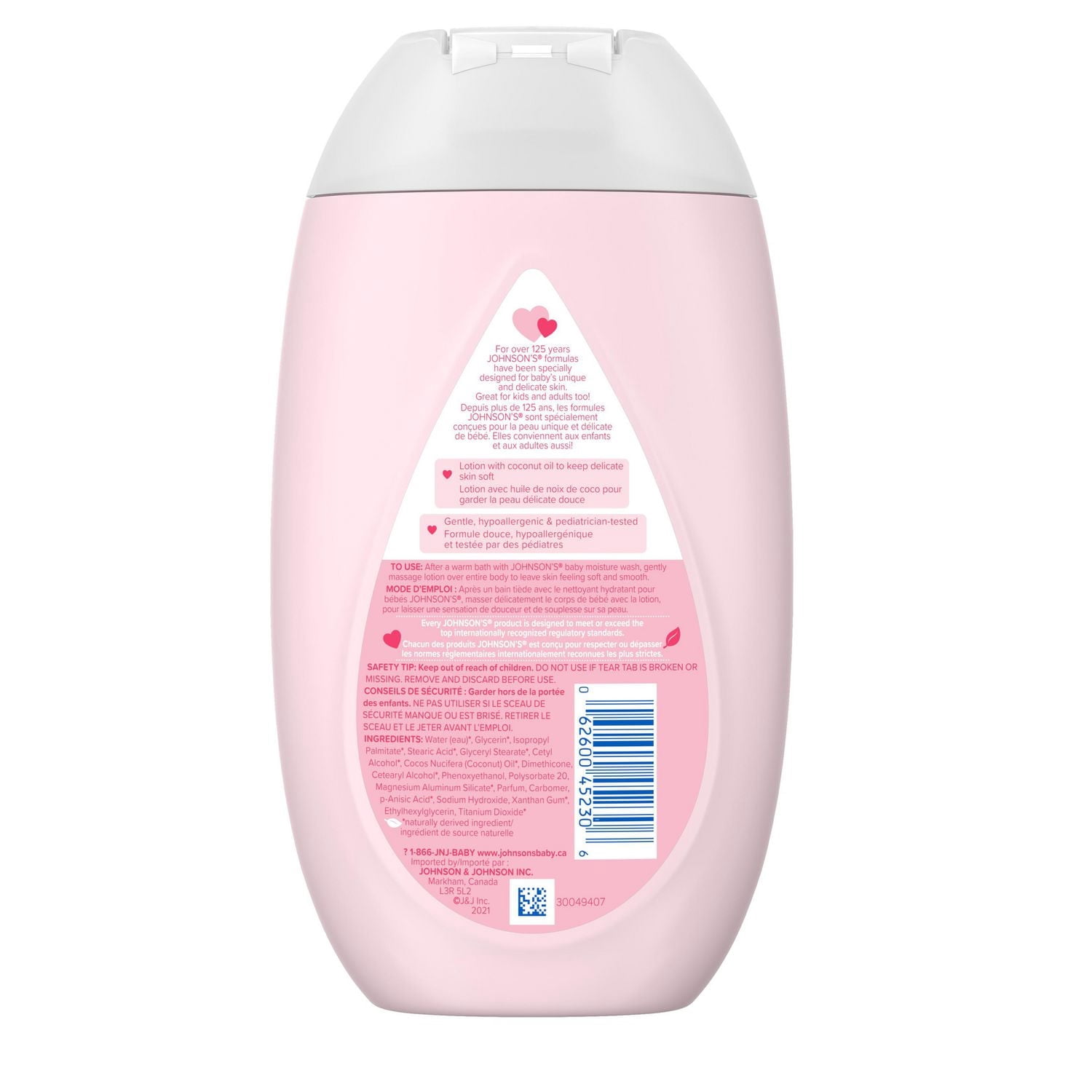 Lotion hydratante pour bébés Johnson’s - Hydratant pour le crops à l'huile de coco - Soins de la peau pour bébés - Sans parfum - 400 ml