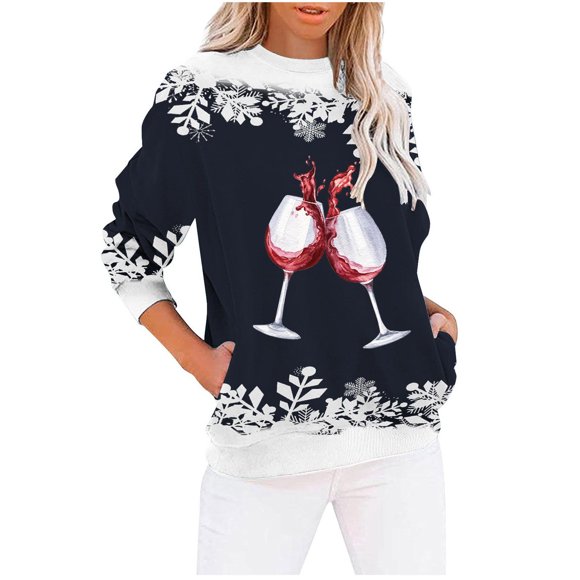 Tetras Women 2024 Fall Top,Women's Round Neck Fashion Casual Long Sleeve Print Sweatshirt,Tops Blouse