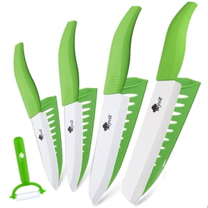 Couteaux de cuisine avec Peeler Ensemble de 4, Couteau à lame en céramique 6inch Couteau à pain déraillé,6inch Couteau de chef, 5inch Couteau d'utilité et 4inch Couteau d'analyse