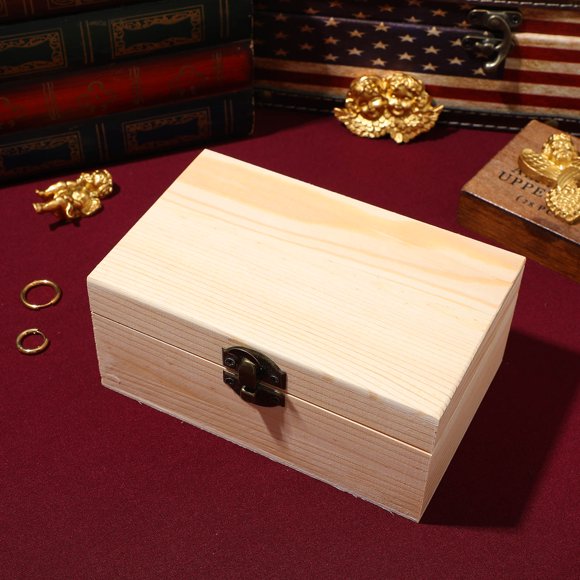 UPOUART 1Pack Wooden Jewelry Box Pine Wood DIY for Women and Men 6In