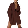thumbnail image 2 of Robe T-Shirt Mini à Manches Longues Boutonnée pour Femme, Col à Revers, Plissée Évasée, Courte, Marron, P, 2 of 10