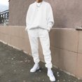 thumbnail image 2 of Kcodviy Male Casual Solid Two Chalk Stripe Suit Piece Suit O Neck Prom Jackets for Men off Shoulder Sleeve Sweatshirt Suit with Drawstring Pocket Pants Set, 2 of 5