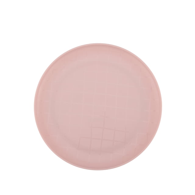 Mainstays Grid Pink Polypropylene Plate, 1 Pack, light pink round plate with a subtle wavy grid pattern, made of durable lightweight polypropylene for everyday tableware, also suitable for casual outdoor dining.