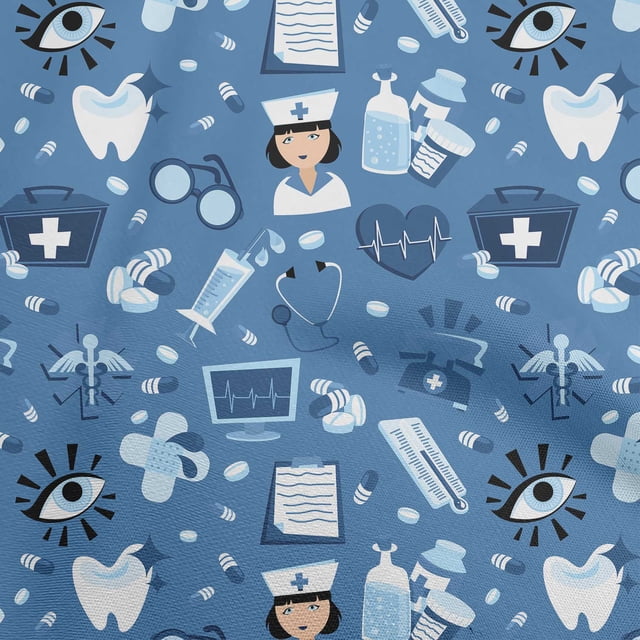 oneOone Cotton Poplin Medium Blue Fabric Tool Craft Projects Decor Fabric Printed By The Yard 56 Inch Wide