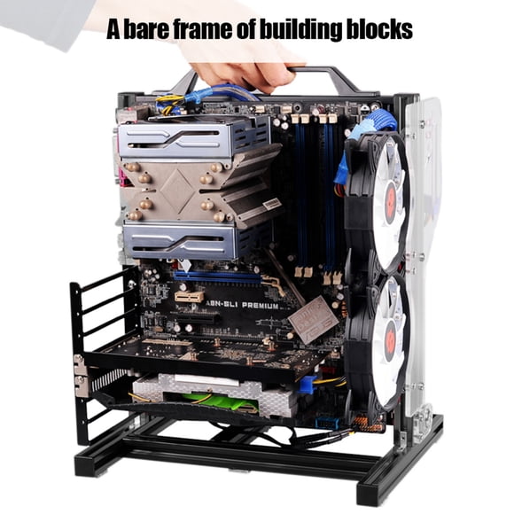 ATX MATX ITX Open Chassis Bracket, DIY Open Frame Case, 20x20 Aluminum Computer Motherboard Case Rack Support Extended Hard Drive, ATX Ordinary Power Supply