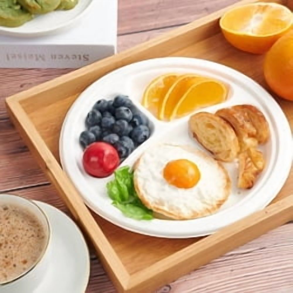 Go4Green 3 Compartment Round Plates, 20 Pieces