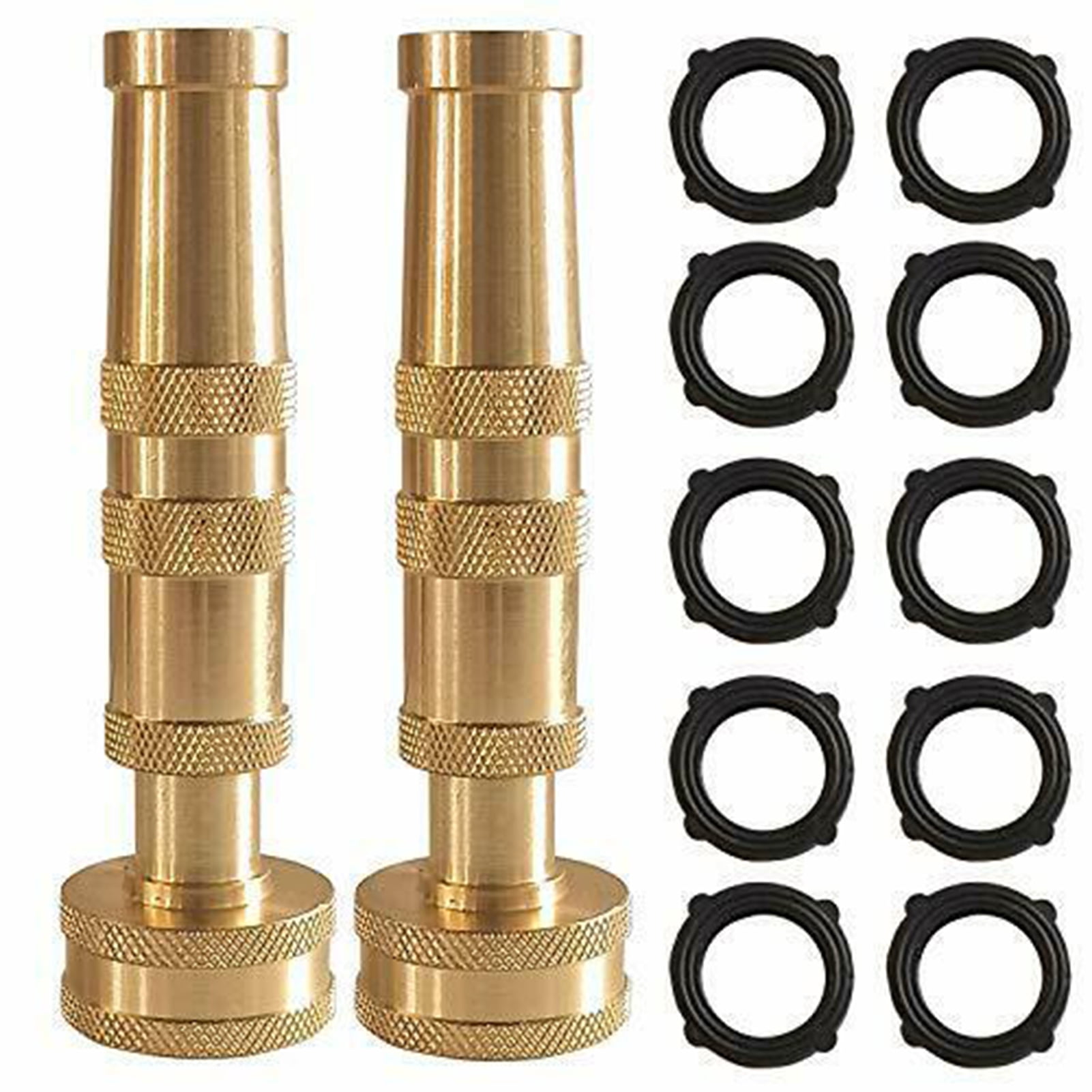 2-Pack Heavy-Duty Solid Brass Garden Hose Nozzles with 10 Rubber Washers - 3/4 Inch Adjustable Twist Stream Design, Perfect for Standard Garden Hoses, Durable Water Flow Control Accessories