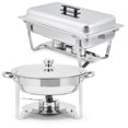 thumbnail image 1 of Ensemble de Réchauds de Buffet, Plats Anti-Frottement Rectangulaires de 8 QT et Ronds de 5 QT en Acier Inoxydable avec Couvercle, Poêle pour Aliments et Eau et Support à Carburant, Ensemble de Buffet de Plats Anti-Frottement pour Fêtes et Événements des Fêtes, 1 of 9