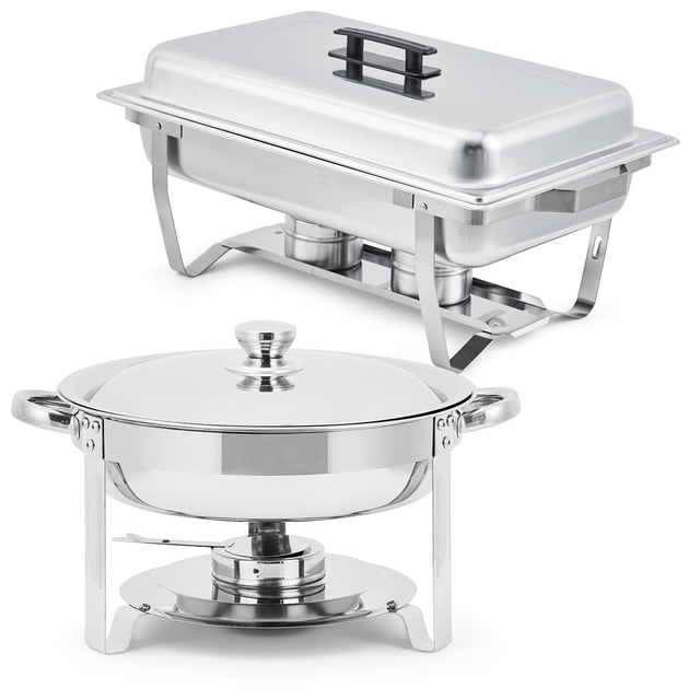 Ensemble de Réchauds de Buffet, Plats Anti-Frottement Rectangulaires de 8 QT et Ronds de 5 QT en Acier Inoxydable avec Couvercle, Poêle pour Aliments et Eau et Support à Carburant, Ensemble de Buffet de Plats Anti-Frottement pour Fêtes et Événements des Fêtes