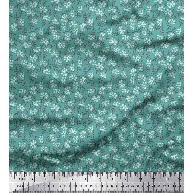 Soimoi Modal Satin Fabric Floral Block Print Sewing Fabric Yard 42 Inch Wide