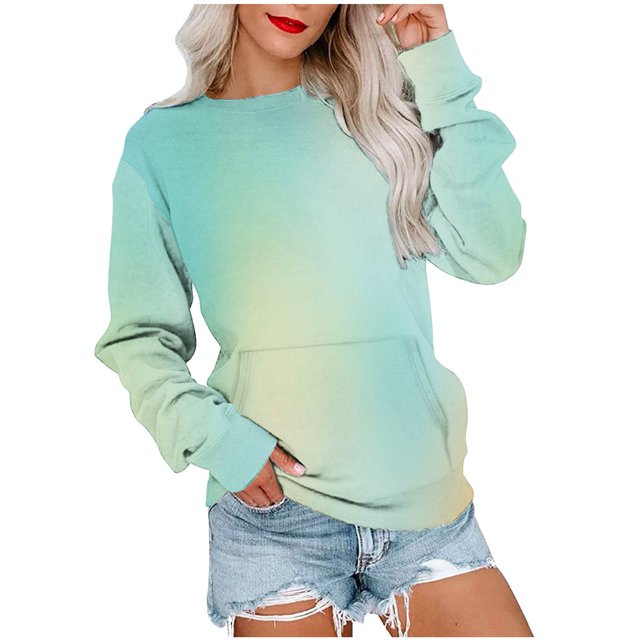 HKEJIAOI 2023 Women Top Col Rond Couleur Bloc Mi-Lourd Long Sleeve Top