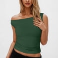 thumbnail image 2 of Plebaso Débardeurs pour Femmes à Épaules Dénudées Sans Manches Ajustés Courts Froncés d'Été pour Sorties T-Shirts, 2 of 7