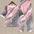 thumbnail image 2 of Mikilon Ensemble Élégant pour Femmes 2 Pcs Imprimé Manches 5/10 Col Rond + Pantalon Décontracté Ensemble Chic et Confortable Manches Courtes Col Rond Rose TP, 2 of 6