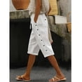 thumbnail image 4 of FAIWAD Capri Pants for Women Summer Casual Drawstring Elastic Waist Side Button Summer Shorts with Pockets, 4 of 7