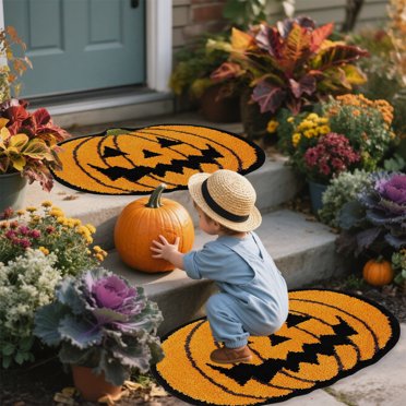 Chmadoxn Halloween Decorations, Halloween Pumpkin Rugs Pumpkin Shaped Floor Mat Machines Washable Orange Mat Halloween Decorative For Living Bedroom Kitchen Decoration Bath Polyester Floor Mats