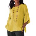 thumbnail image 1 of facefd Chemisier Paysan Ample Décontracté en Lin pour Femme Grande Taille à Manches 3/4 Jaune 5TG, 1 of 5