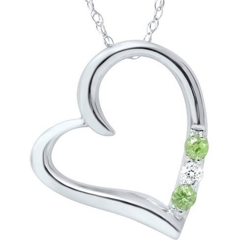 Pendentif Péridot Cœur à 3 Pierres en Or Blanc 14 K