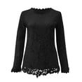 thumbnail image 4 of Jsaierl 2024 Automne Chemises en Dentelle pour Femmes Manches Longues Blouses Unies Confortables Col Rond Chandail Décontracté Mode Hauts pour Dames, 4 of 5