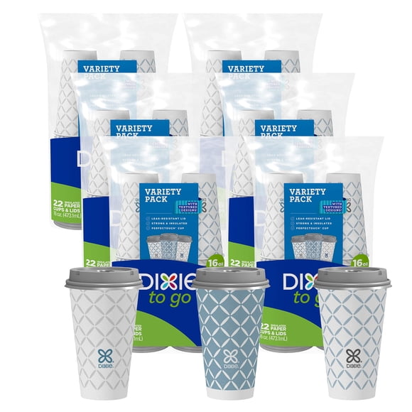 Dixie to Go Grandes Tasses à Café en Papier avec Couvercles, 16 Oz, 132 Unités, Tasses Jetables pour Boissons Chaudes sur le Pouce