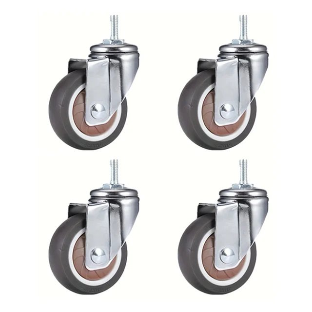 4 Pcs 2 Inch Stem Caster Wheels TPR Screw Lever Universal Castors Swivel Stem Wheels With M8 Thread Rods For Carts Furniture ,Easy to Use