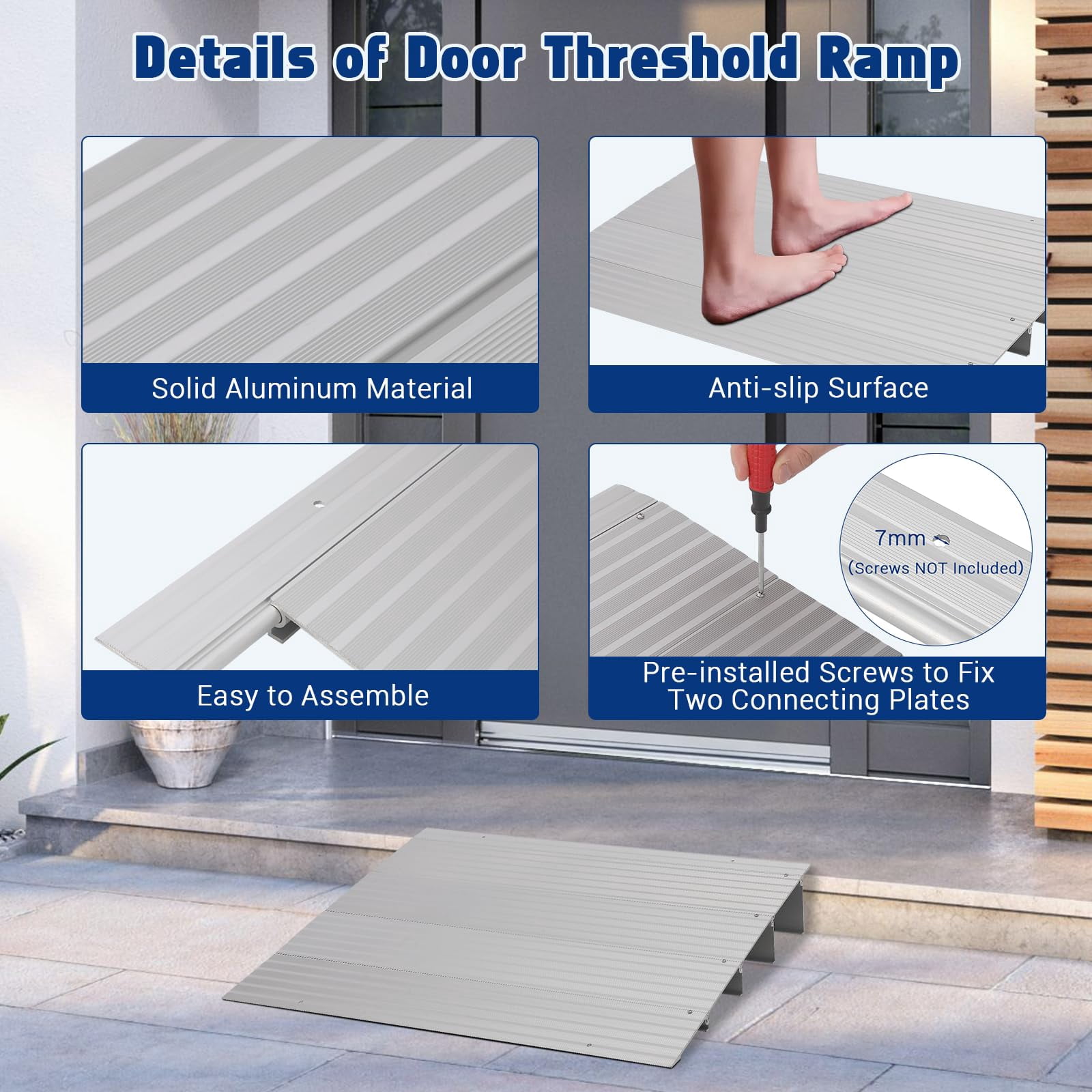 GloryStar Rise Threshold Ramps for Doorways, Portable Door Ramps, 700 Lbs Capacity, Adjustable Aluminum Entry Ramp for Wheelchairs, Scooters, Walkers, and Power Chairs