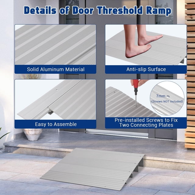 GloryStar Rise Threshold Ramps for Doorways, Portable Door Ramps, 700 Lbs Capacity, Adjustable Aluminum Entry Ramp for Wheelchairs, Scooters, Walkers, and Power Chairs