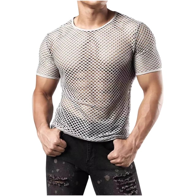 QIPOPIQ Men's T-Shirt Mesh Fishnet Sleeveless Undershirt Hollow Out Top Clearance