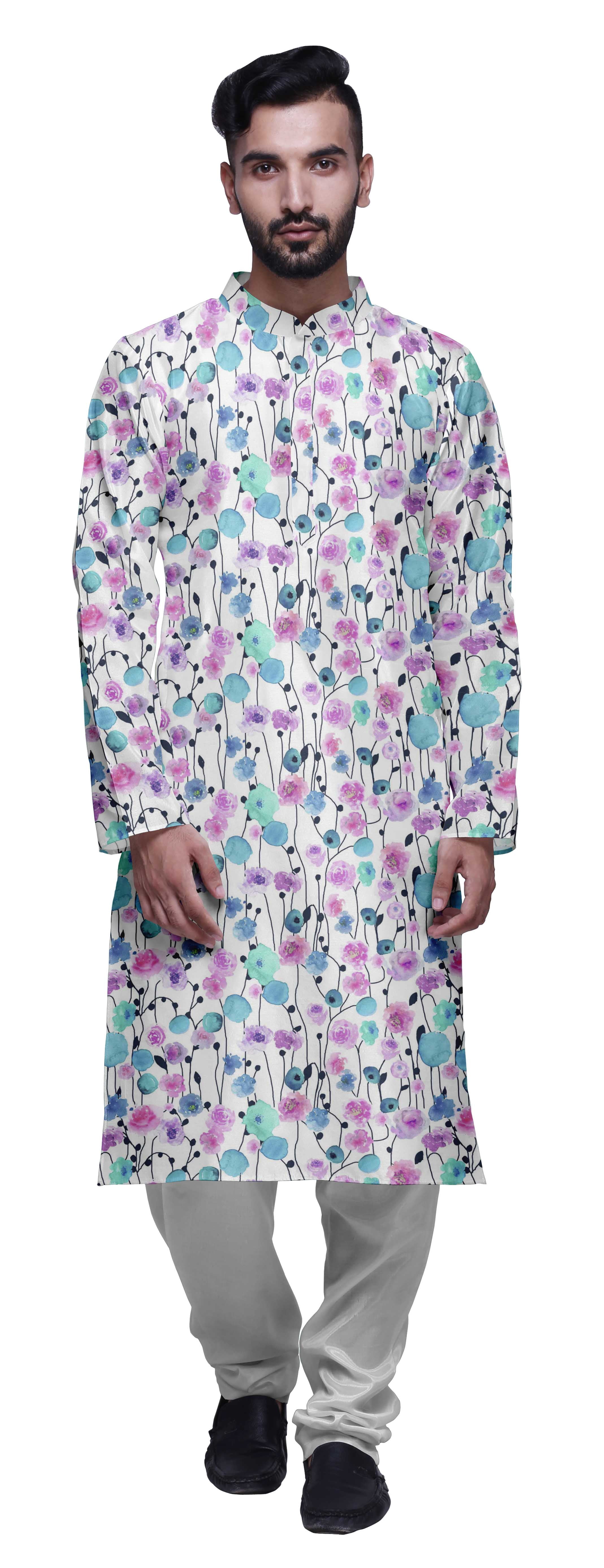 Atasi Party Wear Kurta Pajama For Men Mandarin Collar Ethnic Printed Kurta Set